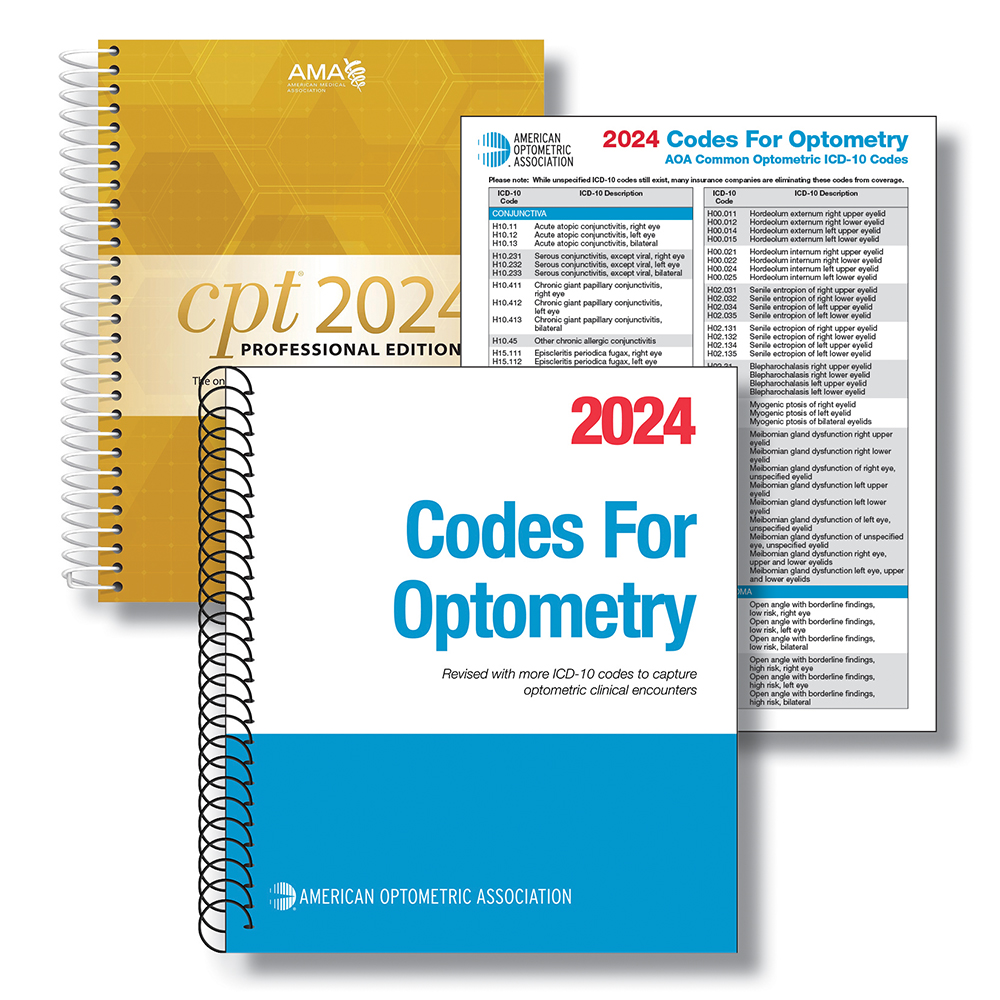 2024 AOA Codes for Optometry Book & AOA Common ICD-10 Coding Card & AMA CPT Book